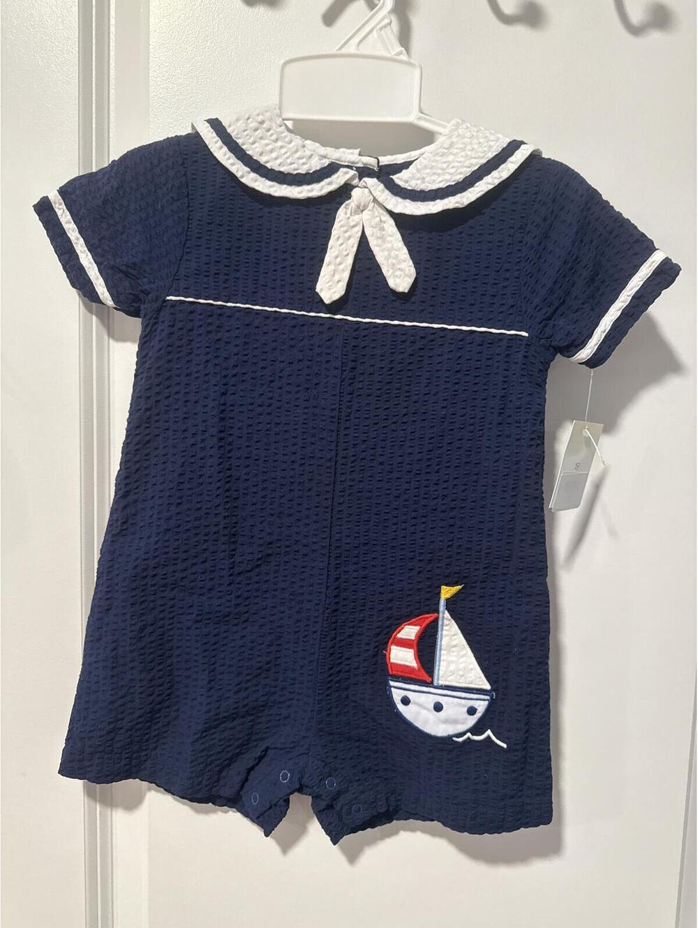 NWT Petit' Ami Baby Navy Blue Sailor Romper 18 Months 100% Cotton